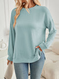 christmas outfit Dodobye High-Low Long Sleeves Pleated Solid Color Split-Joint Split-Side Round-Neck Sweatershirt