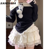 Dodobye Japanes Gothic Style Striped Hime Strap Lolita Ears Lamb Hair Coat Plush Plaid Inner Top Half Skirt Girl Socialite Sets