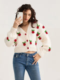 thanksgiving outfit Dodobye Women Knit Cardigan Long Sleeve Flowers Button Closure Fall Casual Jacket Sweater