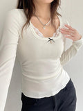 Dodobye-Lace Splice Square Neck Long Sleeve Tee