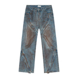 Dodobye Men'S Autumn New Product: High Street Waste Soil Style, Doing Old, Dirty Dyeing, Splicing, Deconstructing, Casual Loose Jeans