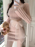 Dodobye 2025 Winter Pink Kawaii Y2k Mini Dress Faux Fur Slim Sexy Bodycon Knitted Dress Woman Elegant One Piece Dress Korean Fashion