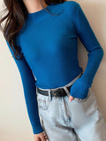 christmas outfit Dodobye Casual Skinny Long Sleeves Solid Color High-Neck Sweater Tops