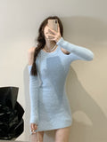 Dodobye Pure Color Knitted Y2k Mini Dress Women Casual Sexy Slim Bodycon Dress Short Party One Piece Dress Korean Fashion 2025 Autumn