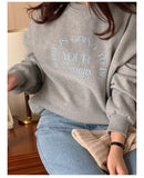 christmas outfit Dodobye Korean college style printed long-sleeved sweatshirt for women autumn and winter loose casual round neck gray top trendy y2k top