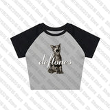 Dodobye Aesthetic Short Sleeve T-Shirt Y2k Clothes Gothic Emo Girl Croped Tops Fun Kitten Print Vintage Women Casual Baby Tee Streetwear