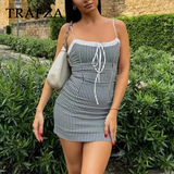 thanksgiving outfit Dodobye 2024 Spring SUmmer Sexy Women Dresses Fashion Plaid Strapless Slim Sleeveless Zipper Lace-up Chic Camisole Mini Dresses