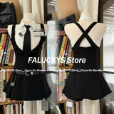 Dodobye Preppy Style 2 Piece Dress Set Women Sweet Sleeveless Hot Crop Tops + Backless Mini Dress Korean Fashion Suit Summer 2025 New