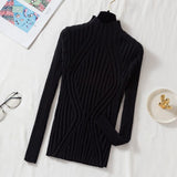 Black Friday Dodobye Pit Stripe Knit Sweater Women Korean Fall Winter Fashion Slim Elegant Solid Half High Collar Long Sleeve Pullover Basic Chic Top