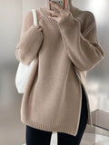 christmas outfit Dodobye Long Sleeves Loose Split-Joint Split-Side Zipper High Neck Sweater Tops