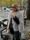 christmas outfit Dodobye Elegant Fluffy Faux Fur Cape Coat For Women 2024 Fashion Round Collar Fake Sleeve Jacket Fall Winter Chic Ladies Warm Streetwear