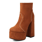 thanksgiving outfit Dodobye Sexy Female Ankle Boots Round Toe Ultrahigh Heels 12.5cm Platform Hill Flock Suede Big Size 44 Booties