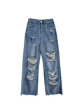 Dodobye Men's American Vintage Distressed Jeans High Street Straight Tube Loose Fitting Pants Ripped Denim Trendy Y2k 1017