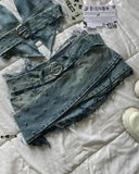 Dodobye Y2k Denim Short Skirts Leather Denim Splicing Two Piece Set Women Hip Hop Zipper Long Sleeved Jacket Sexy Denim Mini Skirts Suit