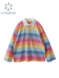 Dodobye Women's Rainbow Striped T-shirt Harajuku Korean Y2k Tee Top Vintage 90s Aesthetic Long Sleeve T-shirt 2000s Fashion Clothes 2025