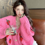 Dodobye Women Harajuku Strawberry Loose Cardigan Sweater Fall Fashion Long Sleeve Korean Tops Chic Female Preppy Style Y2k Sweater