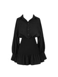 Dodobye Black Gothic Women's Shirt Dress French Style Vintage Retro Dress Long Sleeve Casual Chic Elegant Tunic High Waist Sundress 2025