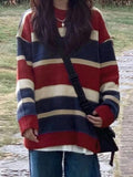 Dodobye-Contrast Color Stripe Splice Pullover Sweater