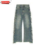 Dodobye Hip Hop Men'S Denim Pants Spring Autumn High Street Vibe Personalized Ragged Edge Splicing Jeans Trendy Designer Male Trousers