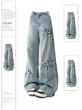 Dodobye Women Blue Bow Jeans Harajuku Y2k Japanese 2000s Style Aesthetic Baggy Denim Trousers Oversize Jean Pants Vintage Trashy Clothes