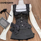 Dodobye Japanese Sweet White Ruffled Top Casual Slimming Vest High Waisted Skirts Spring Autumn 3-piece Sets أطقم نسائية قطعتين