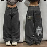 Dodobye Y2k Clothing Gothic Side Line Large Pocket Design Harajuku Street Clothing Punk Casual Wide Leg Pants Gray Mens  Womens Jeans