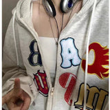 christmas outfit Dodobye Aesthetic Embroidery Letters Zip Up Hoodie