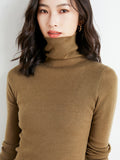 christmas outfit Dodobye Simple Skinny Long Sleeves Solid Color High-Neck Sweater Tops Pullovers