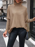 christmas outfit Dodobye Batwing Sleeves Long Sleeves Buttoned Solid Color Split-Joint High Neck Pullovers Sweater Tops