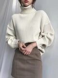 Dodobye Korean Simple Turtleneck Sweaters Women Lazy Wind Loose Long Sleeve Office Lady Knitted Pullovers Solid Vintage Autumn Tops