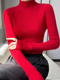 christmas outfit Dodobye Casual Skinny Long Sleeves Solid Color Half Turtleneck Sweater Tops