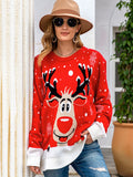 christmas outfit Dodobye Casual Loose Long Sleeves Printed Round-Neck Sweater Tops