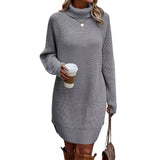 thanksgiving outfit Dodobye Women s Fall Mini Dress Long Sleeve Turtleneck Solid Color Knitted Dress Casual Sweater Dress