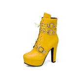 thanksgiving outfit Dodobye Red Yellow White Women Ankle Boots Platform Lace Up High Heel Short Female Buckle Autumn Sexy Ladies Shoe 50