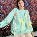 Black Friday Dodobye 3D Flowers Knitted Sweater Women Loose Sweet Lazy Fall Winter Tassel Pullover Fashion Pretty Style Gentle Soft All-Macth Tops