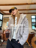 Dodobye Winter American Retro Fur Collar Hooded Jacket Women Y2K Streetwear Velvet Thickened Warm Harajuku Loose Casual Jacket 2025 New