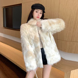 thanksgiving outfit Dodobye 2024 Winter New Fox Fur Jacket Women's Cropped High-End Youth Style Faux Fur Age-Reduction Explosion Top Real Leather Coat