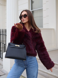 christmas outfit Dodobye Burgundy Red Chic Women's Fluffy Faux Fur Short Jacket Women Elegant Lapel Long Sleeve Plush Coat Female Warm Cropped Streetwear