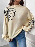 Black Friday Dodobye Casual Knitted Turtleneck Sweaters Women Retro Loose Flower Printed Pullover Sweater Female Autumn Thin Chic Versatile Tops