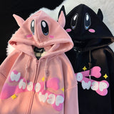 Dodobye Harajuku Devil Embroidery Hoodies Women Japanese Sweet Streetwear Cartoon Loose Sweatshirt Couple Zip Up Hoodie Goth Y2k Clothes