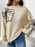 christmas outfit Dodobye Long Sleeves Loose Flower Shape Split-Joint High Neck Sweater Tops