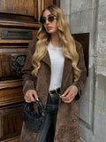 christmas outfit Dodobye 2024 New Elegant Suede Lapel Overcoat With Belt Chic Double-breasted Full Sleeve Long Jacket Autumn Female Commute Outwear