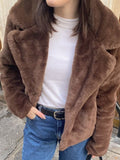 christmas outfit Dodobye 2024 Women's Chic Solid Warm Faux Fur Jacket Fashion Casual Loose Lapel Full Sleeved Plush Coat New Lady Winter Thick Streetwear