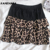 Dodobye Japanese Millennial Hot Girl Summer Subculture Y2K Cake Puffy Skirt Leopard Print Patchwork Short Skirt Shibuya Skirts