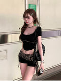 Dodobye Summer Woman 2000s Vintage Leopard Shorts Sets Casual Y2k Crop Tops Slim Fashion Shorts Hot Girls Aesthetics Sweet Suit Design