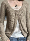 Dodobye-Button Front Cable Knit Top