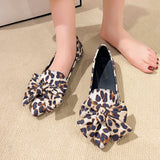 Dodobye Lady Plus Size Chinese  Bow-Knot Flats Leopard Printed Flock Tender Pointy Toe Women Leisure Shoes To Match Bags Italy Brown