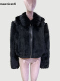 christmas outfit Dodobye Autumn Winter Short Black Thickened Warm Hairy Shaggy Pu leather Patchwork Faux Fox Fur Coat Women Fluffy Jacket