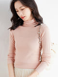 christmas outfit Dodobye Simple Skinny Long Sleeves Solid Color High-Neck Sweater Tops Pullovers