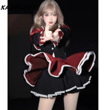 Dodobye Sweet Spicy Academy Style JK Uniform Sailor Collar Splicing Bow Top High Waist Puff Short Skirt Sets أطقم نسائية قطعتين